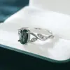 Anillo de Moda Versátil para el Trabajo Anillo de Plata de Ley S925 Ovalado con Cuatro Garras Borde de Ágata Forma de Hoja Incrustado con Diamante Blanco