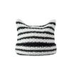 Sombrero de Lana Cálido Deviruchi Coreano de Otoño e Invierno para Mujer, Estilo Coreano, Lindo Sombrero Tejido con Orejas de Gato, Sombrero de Orejas a Rayas de Moda