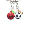 Pingente de chaveiro pequeno de futebol simulação chaveiro de basquete de borracha macia pingente de borracha macia rugby tênis caixa cega