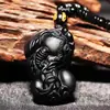 2025 Nuevo Colgante de Obsidiana Natural Hielo Negro Oro Obsidiana Fortuna Soberano Pixiu Collar Colgante para Pareja