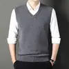 Chaleco de Lana para Hombre de Otoño e Invierno, Chaleco de Punto Pullover de Cuello V para Hombre de Mediana Edad de Talla Grande, Suéter Casual de Lana sin Mangas