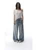 Jeans largos casuais plus size com respingos de grafite e pernas largas, estilosos e versáteis, calças compridas estilo coreano, calças afuniladas para silhueta em pera