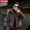 Casaco de Pelo de Vison Dourado Masculino, Engrossado, Novo Modelo de Inverno, Casaco de Pelo de Vison com Capuz, Peça de Pelo Masculina, Combinação de Pelo e Couro