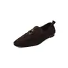 Mocassins de Pele de Ovelha Sapatos Femininos de Cano Baixo Outono e Inverno Novos Couro Genuíno Bico Quadrado Xadrez Sapatos Femininos de Cano Baixo Franceses 40