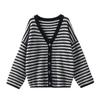 Cárdigan de Punto Nuevo de Otoño e Invierno para Mujer con Cuello en V, Hebilla de Cachemira, Estilo Holgazán, Rayado de Color, Grueso, Holgado, Casual