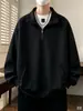 Moletom com zíper estilo americano, corte reto e folgado, para homens, camisa polo de peso pesado com manga longa, camiseta básica da moda, para outono e inverno