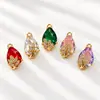 Colgante de circonio chapado en cobre con encaje, forma de gota de agua ovalada, accesorios para pendientes, pulseras, collares, joyería hecha a mano, colgantes con incrustaciones de diamantes
