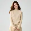 Padrão Casual Texturizado ~ Malha de Caxemira Outono e Inverno Feminino Gola Alta Meia Versátil Solta Tricô Pulôver Camisa Base