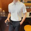 Tiktok Dropshipping Nuevo Estilo de Verano para Hombre Camisa Polo Elástica de Poliéster-Algodón Camiseta Transpirable Casual de Manga Corta con Media Cremallera