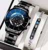 Set de 5 piezas/set de relojes nuevos para hombre: reloj de cuarzo falso de tres ojos genial + pulsera tejida de cuentas versátil