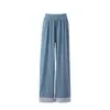 Pantalones de pierna ancha con puntadas de encaje para mujer, nuevos de primavera y verano, cintura alta estrecha, rectos, casuales, de mezclilla de Tencel de alta gama, estilo occidental