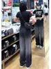 Jeans Tencel Degradê Preto para Mulheres Primavera & Outono Finos 2025 Novo Tamanho Grande mm Gordas Calças de Perna Larga Seda Gelada Tendência Ins
