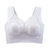 Sutiã feminino fino e sem aro, recém-atualizado, com suporte traseiro fixo integrado, projetado para fazer bustos grandes parecerem menores, apresentando renda e respirabilidade.