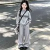Conjunto de Moletom Casual Esportivo para Meninas Outono 2026 Roupa de Outono para Meninas Grandes Conjunto de Duas Peças Calça de Perna Larga Solta Fashion
