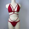 Bikini Rojo con Tirantes Estilo Europeo y Americano con Huecos y Cordones Separados, Atractivo Traje de Baño para Mujer de Vacaciones en la Playa
