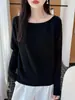 Suéter de Punto 100% Lana Pura Estilo Simple Nuevo Otoño 2026 para Mujer, se puede usar como capa base con estilo de hombros descubiertos