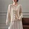 Cárdigan de Punto para Mujer Otoño 2026 Nuevo con Borde Enrollado Cuello Redondo Manga Larga Suéter Abrigo Holgado Abotonado Camisa Base