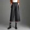 Pantalones anchos de cuero PU simples y modernos estilo coreano para mujer, nuevos pantalones rectos cropped de cintura alta elegantes para otoño e invierno 2026