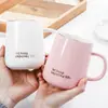 Caneca de Cerâmica com Tampa e Colher Grande Capacidade Personalizada Criativa Doméstica Tendência Copo para Beber Caneca de Leite de Cerâmica
