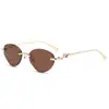 Nuevas Gafas de Sol Sin Marco de Borde Cortado para Mujer Estilo Retro Ins de Moda Montura de Metal Gafas Transfronterizas Europeas y Americanas Gafas de Sol con Cabeza de Leopardo para Mujer