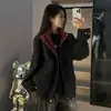 Chaqueta de cuero PU tie-dye color block estilo americano, unisex, colección de otoño, cuello alto, chaqueta de béisbol, corte ajustado, chaqueta corta de motociclista