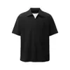 2687 Retro Americano Tejido de Gofre Pesado 300g Diseño Falso de Dos Piezas Camiseta Suelta de Manga Corta para Hombre High Street