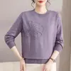 Suéter de punto de cuello redondo estilo perezoso de alta gama para mujer, suelto, estilo casual para mediana edad y ancianos, suéter de punto con estampado de manga larga, madre