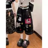 2026 Calças Cropped Bordadas Pesadas Florais Estilo Americano Shorts Jeans Casuais Lavados para Mulheres Verão Vintage Largos Tendência
