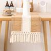 Mantel de mesa de encaje beige crema y marrón mantel de mesa bohemio con borla mantel de mesa de algodón tejido a mano