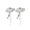 Colar e Brincos de Pérola com Pingente de Laço Cravejado de Diamantes, Conjunto de Joias de Moda Personalizado de Nicho, Acessórios de Luxo Leve e de Alta Qualidade