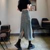 Saia Jeans com Franjas Feminina Tendência Versátil Nova Cintura Alta Emagrecedora Borda de Pelo Senso de Design Linha A Quadril Saia Longa