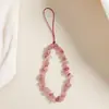 Corrente de Celular de Pedrinhas de Cristal Morango, Alça de Pulso Curta Fofa e Anti-Perda para Meninas, Cordão de Celular de Cristal Feminino