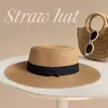 Sombrero de Paja Vintage de Estilo Old Money con Copa Plana para Mujer, Sombrero de Sol de Playa de Verano, Fedora de Paja con Protección Solar