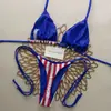 Bikini de dos piezas para mujer con estampado sexy y a la moda, estilo 'hot girl' de Instagram, con cuello halter de dos tonos, para vacaciones en la playa