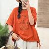 Verano Nuevo Camiseta de Punto de Algodón de Doble Capa Estampada para Mujer, Casual Versátil Holgada Talla Grande Manga Corta Camiseta Top al Mayoreo