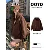 Top casual azul marino para mujer 2026 nuevo otoño con capucha suelto fino cárdigan chaqueta sudadera oversize
