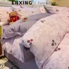 Lindo juego de ropa de cama de franela de algodón con cachorros, juego de cuatro piezas para otoño e invierno, funda de edredón engrosada, juego de tres piezas para cama individual con sábana bajera