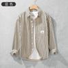 Primavera e Outono Nova Camisa Japonesa Listrada Casual Manga Comprida Masculina Moda All-match Artística Solta Algodão Top