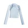 Camiseta Estilosa e Sexy Duas Peças, Nova Moda Primavera Versátil Slim-Fit Cor Sólida Camisa Base Curta