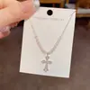 Diseño de Moda Estilo Transfronterizo Europeo y Americano Collar con Colgante de Cruz Completo de Diamante Plata Gruesa Cadena de Clavícula Personalizada Lujo Ligero para Mujer