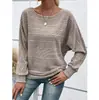 Camiseta de mujer de manga larga con cuello redondo y costuras de color sólido informal y cómoda para otoño e invierno de Amazon transfronterizo de Europa y Estados Unidos