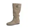 Botas de montaria altas de camurça com salto plataforma casual para deusa de pernas longas 2026 salto médio cunha bico redondo tubo alto para mulheres