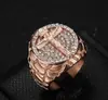 Anillo Hiphop Hip-Hop Transfronterizo Europeo y Americano Acero de Titanio Chapado en Oro al Vacío Cruz de Pedrería Anillo para Hombre