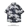 Camisa de Verão 2026 Praia Floral Desenho Animado Tendência Manga Curta Estilo Hong Kong Retro Floral Camisa Masculina