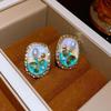Brincos vintage de gota de óleo com diamante, imitação de pérola oval geométrica, brincos de pino de prata, nicho francês, brincos elegantes de alta qualidade para mulheres