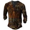 Camiseta holgada de manga larga para hombre, nueva, con estampado digital 3D, brújula, hebilla diaria, cuello en V y manga larga.