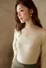 Camisa de Base Floral de Encaje con Cuello Medio Alto de Nuevo Estilo para Mujer, Malla Elástica de Algodón Acanalado Empalmado, Elegante Ropa Interior de Manga Larga para el Trabajo