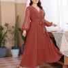 Em Estoque Amazon Transfronteiriço Plus Size Cor Sólida Novo Estilo Europeu e Americano Vestido com Cintura Elástica Vestido Feminino Patchwork