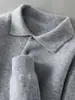 Suéter de lã pura outono e inverno 2026 masculino gola polo camisa base de tricô cor sólida pulôver lapela solta suéter tamanho grande
