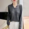 Suéter de Punto de Manga Larga con Cuello en V Jaspeado Nuevo Estilo Otoño/Invierno 2026 para Mujer, Suéter de Punto Ribeteado Holgado Versátil, Camiseta Base